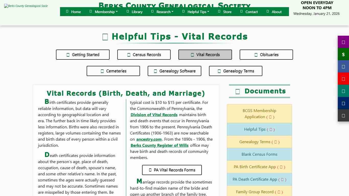 BCGS Helpful Tips - Vital Records (Birth, Death, and Marriage)